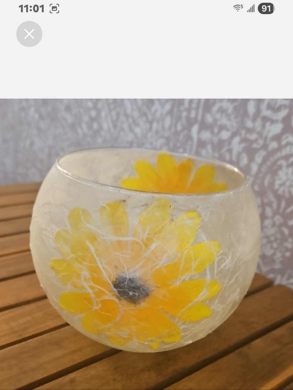 Yellow Sunflower Decopaged Glass Bowl.